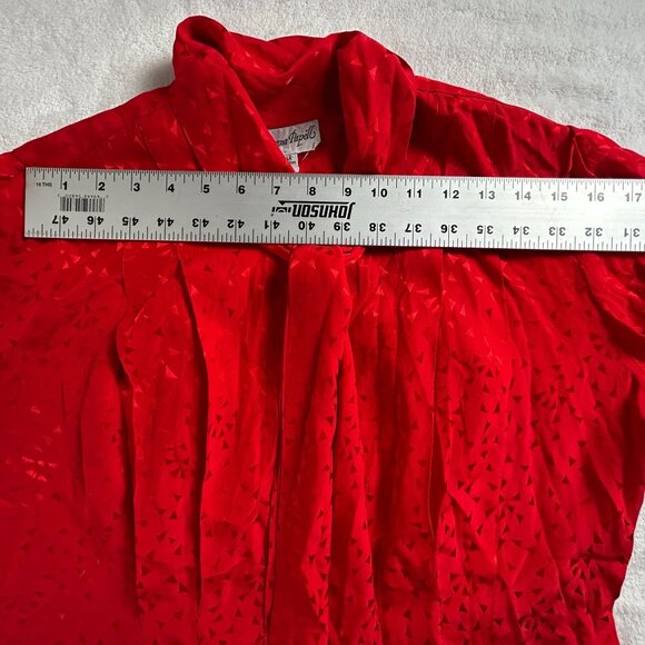 Adrianna Papell Womens Red Geometric Silk Pleated Bow Tie Neck Blouse Size 10 - Picture 5 of 8